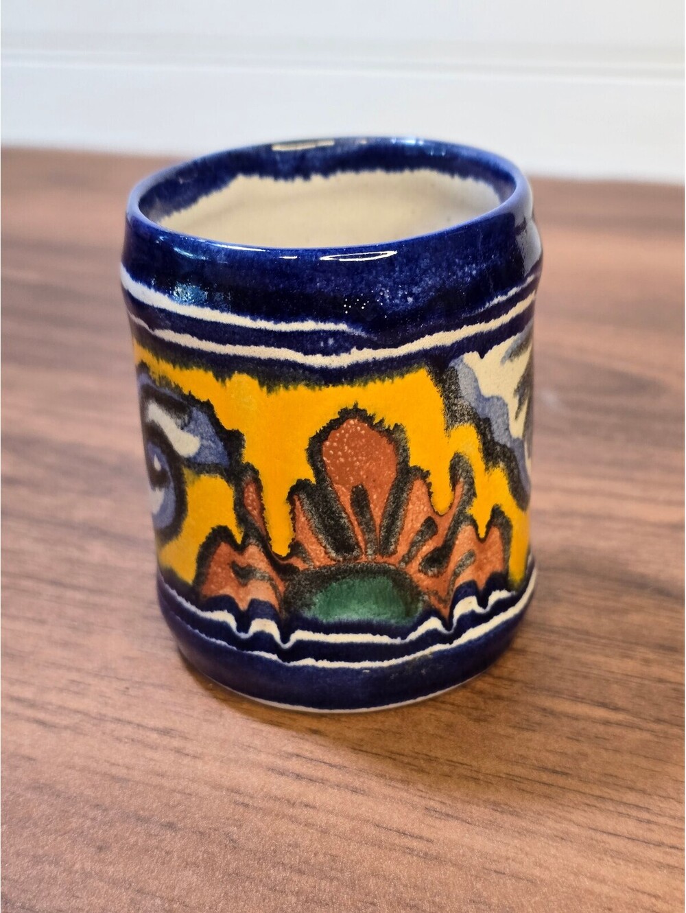 Vintage Mexican Talavera Ceramic Egg Cup with Colorful Floral Design